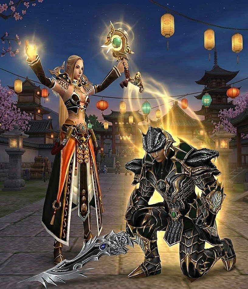 Shaman granting a group buff to an ally